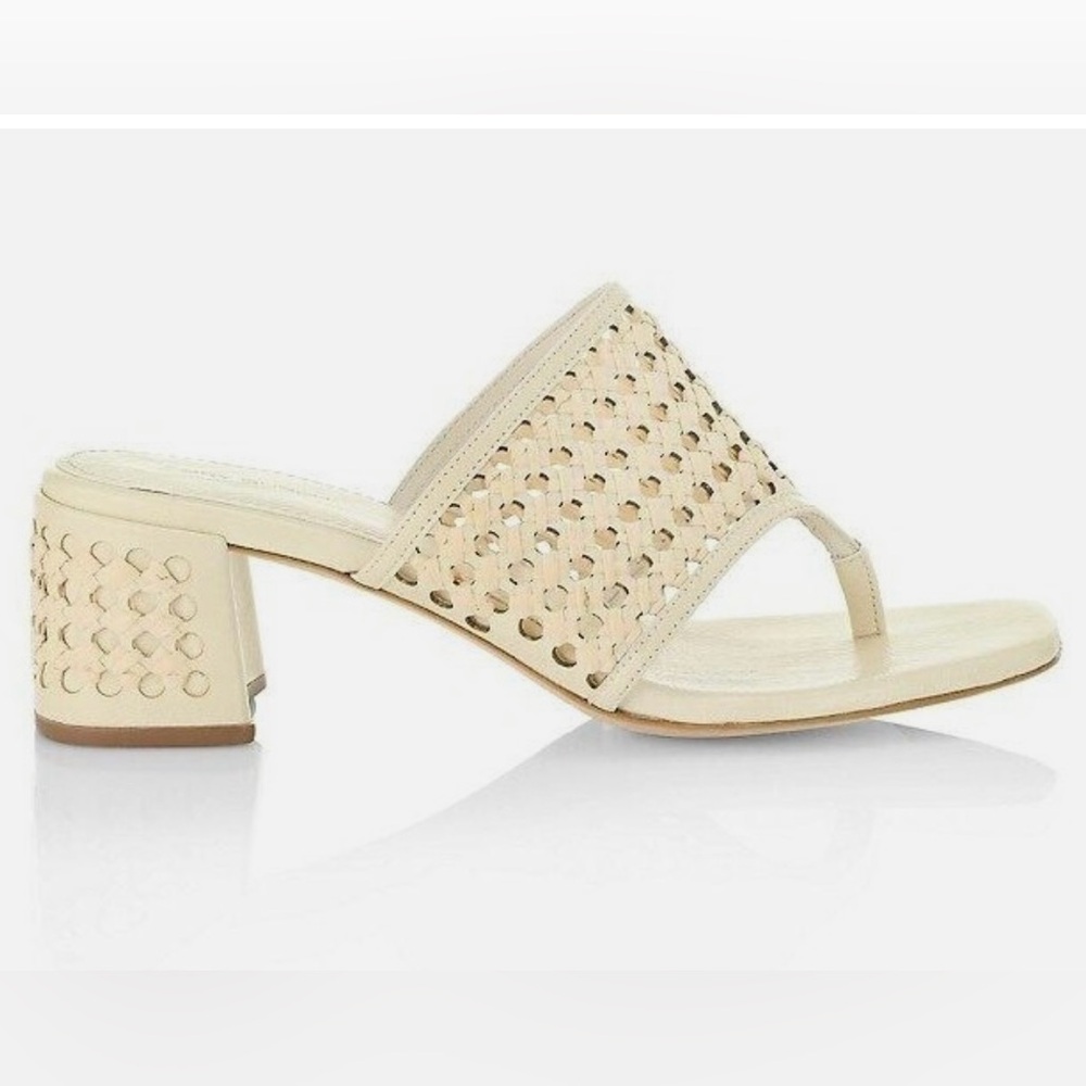 Tory Burch Cream Woven Raffia Heeled Sandal